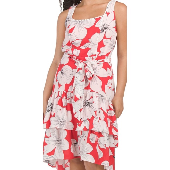 Anne Klein Hibiscus Floral Tiered Ruffle Sleeveless Midi Dress Size 6 NWT - Picture 1 of 8